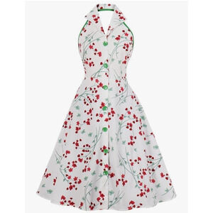 Vintage MISSFOX Halter SunDress Size 2XL FLORAL Floral Festival RETRO‎ Backless